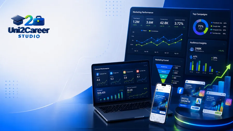 لوحة أداء التسويق الرقمي والحملات والإعلانات الممولة
